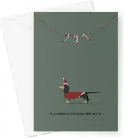 Hound & Herringbone - Zwarte Teckel Kerstkaart - Black and Tan Dachshund Festive Greeting Card (10 pack)