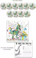 uitnodiging kinderfeestje dino - jongen - feest - cadeau - stickers - 10st