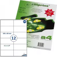 Rillprint A4 Stickervellen - Verzend etiketten Stickers - 12 Per Vel - 105x48MM