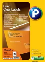 Printec transparante etiketten - Laser printer - 10 vel - 70x42.4mm - 21 labels per A4 - 210 doorzichtige stickers
