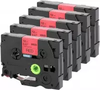 5x TZe-431 / TZ-431 Zwart op Rood Label Tapes Compatible voor P-touch PT-1880W, PT-18R, PT-1900, PT-1950, PT-1960, PT-200, PT-2030, PT-2030AD Label Printer / 12mm x 8m