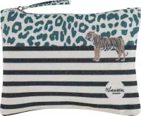 Lauren Sterk Amsterdam - canvas etui met rits - make-up tasje - pennenhouder - medium - Tijger - groen