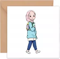 Study hijab kaart, wenskaart, back to school kaart, hijab blanco kaart, kaart voor een vriendin, blanco wenskaart