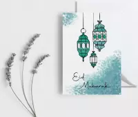 Wenskaarten 4 stuks - "Eid Mubarak" - offerfeest/suikerfeest - turquoise
