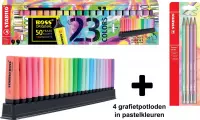 STABILO BOSS ORIGINAL - Markeerstift - 23 Stuks Deskset + 4 grafietpotloden in pastelkleuren