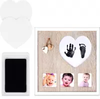 Baby Keepsake Frame Kit - Fotolijst met stempelkussen om hand- of voetafdruk afdrukken te maken - Baby's hand- of voetafdruk en 3 foto's weergeven - Cadeautip voor babyshowers