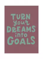 Notitieboek - Quote - Turn Your Dreams Into Goals - 150 pagina's - Gelijnd - Softcover - Lijntjes - Paars - Groen - Werk - Studie - Dagboek