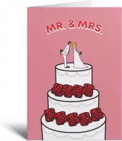 Wenskaart - MR & MRS Cake - Just Married - Taart - Trouwen - Trouwerij - Huwelijk - Rozen - Geschenk - Cadeau
