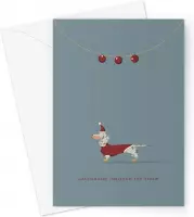 Hound & Herringbone - Getijgerde Teckel Kerstkaart - Silver Dapple Dachshund Festive Greeting Card