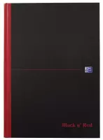 5x Oxford BLACK N' RED gebonden boek, 192 bladzijden, A4, geruit 5mm