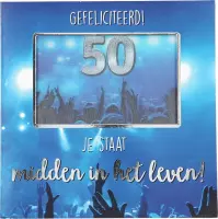 Depesche - 3D kaart met muziek & licht met de tekst "Gefeliciteerd - 50 - Je staat midden in het leven!" - mot. 006