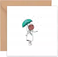 Noor in de regen wenskaart, blanco wenskaart, hijab wenskaart, vierkante kaart met envelop, kaartje om te versuren