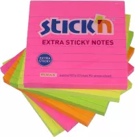 6 grote Stick'n memoblokken - 101x101mm - extra sticky notes, gelinieerd, 6x 90 memoblaadjes