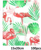 Draagtas Flamingo - Cadeautas - Giftbag Kunststof - Set van 100 Stuks - 15x20 cm