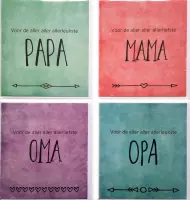 Papa + Mama + Opa + Oma - 4 Wenskaarten – 11 x 12 cm