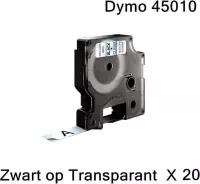 20 x Dymo 45010 Zwart op Transparant Standaard Label Tapes Compatible voor Dymo LabelManager 100 110 120P 150 160 PC2 200 210D 220P 260 260P 280 300 350 350D 360D 400 420P 450 / 12