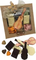 Cho-lala doosje chocolade hartjes met chocolade muziek instrument "I love music"- Handmade chocolade - 200 gram