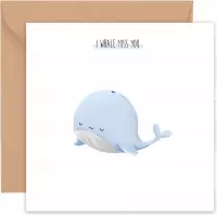I whale miss you card, Ik ga je missen kaart, Walvissen woordspeling, Dieren pun kaart voor afscheid collega, leraar, vriend of verhuizing
