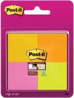 Post-it® Super Sticky Notes, Sprankelende kleuren, 47,6 x 47,6 mm -neon geel, neon roze, neon oranje, neon groen, 4 blokken