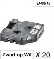20 x Dymo 40913 Zwart op Wit Standaard Label Tapes Compatible voor Dymo 2000 3500 5500 Label Manager 100 110 120P 150 160 200 210D 220P 260D 280 300 350 360D 400 450 450D / 9mm x 7