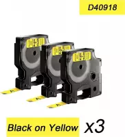 3x Compatible voor Dymo 40918 Standard Label Tape -  Zwart op Geel - 9mm