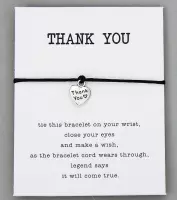 Bedankt armband - hanger hart -  tekst Thank you - zwart