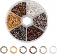 doosje met 6 compartimenten open ringen van 4mm, verschillende kleuren, 0,7mm dik, 3300 stuks