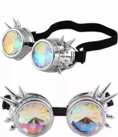 Steampunk goggles caleidoscope bril - zilver chroom spikes - diamant