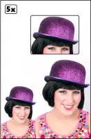 5x Hoge hoed lurex glitter paars - bolhoed carnaval glitter and glamour circus fun thema party carnaval optocht