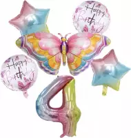 Dieren ballon - 4 jaar ballon - Kinderfeestje - Vier jaar - Verjaardagfeest - ballonnen pakket - Kinderfeestje pakket - Vlinder ballonnen pakket