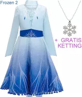 Elsa jurk ster Deluxe 116-122 (120) + GRATIS ketting Prinsessen jurk verkleedkleding