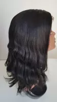 Braziliaanse Remy pruik 16 inch donkerbruine golf menselijke haren -real human hair  4x4 lace closure wig