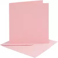 Kaarten en enveloppen, afmeting kaart 15,2x15,2 cm,  220 gr, roze, 4sets, afmeting envelop 16x16 cm