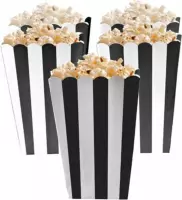 Popcorn bakjes zwart 6 stuks -16 cm hoog - Popcornbakjes/chipsbakjes/snackbakjes kinderverjaardag/kinderfeestje.