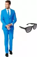 Blauw heren kostuum / pak - maat 54 (2XL) met gratis zonnebril
