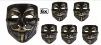 6x Vendetta masker zwart - V voor vendetta film festival hardcore carnaval  spionage