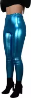 Glanzende legging - Turquoise/ Hemelblauw - Maat M – Hoge sluiting – Disco