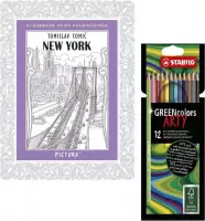 Tekenset | Kleurboek ‘’New York ’’+ STABILO kleurpotloden (12) | Kleurboek voor volwassen | Kleurpotloden voor volwassenen |Tekenen | Kleuren | Stiften | Leren tekenen | Kleuren vo