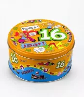 Verjaardag - Snoeptrommel - 16 jaar - Gevuld met verse dropmix - In cadeauverpakking met gekleurd lint