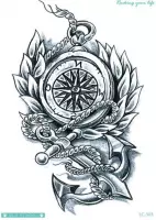 Temporary tattoo | tijdelijke tattoo | fake tattoo | kompas/anker - compass/anchor | 150 x 210 mm