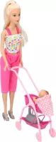 Eddy Toys Pop - Modepop met Babypop en Poppenwagen - 29cm - Roze