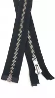 YKK rits,  Deelbare rits zwart met zilver metaal tanden 60 cm lang