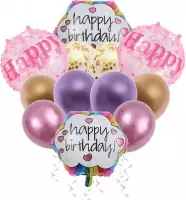 Ballonpakket - happy birthday - verjaardag - 12 - roze - folie en latex