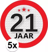 5x 21 Jaar leeftijd stickers rond 9 cm - 21 jaar verjaardag/jubileum versiering