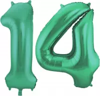 De Ballonnenkoning - Folieballon Cijfer 14 Groen Metallic Mat - 86 cm