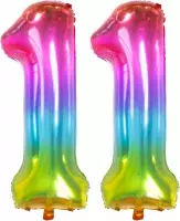 De Ballonnenkoning - Folieballon Cijfer 11 Yummy Gummy Rainbow - 86 cm