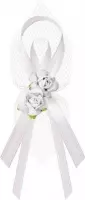 36x Bruiloft/huwelijk witte corsages 9 cm met rozen - Trouwerij corsage speldjes/pins - Bruiloft thema wit
