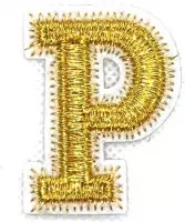 Alfabet Letter Strijk Embleem Patch Goud Wit Letter P / 3.5 cm / 4.5 cm