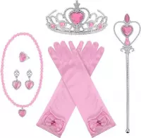 Het Betere Merk - prinsessenjurk meisje - Prinsessen speelgoed meisje - Roze Accessoireset - Elleboog Handschoenen - Kroon- Toverstaf - Oorbellen - Ketting - Ring - Verkleedaccesso