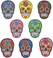 Multicolor Sugar Skull Strijk Patch Set 8 patches van 7 x 5,2 cm